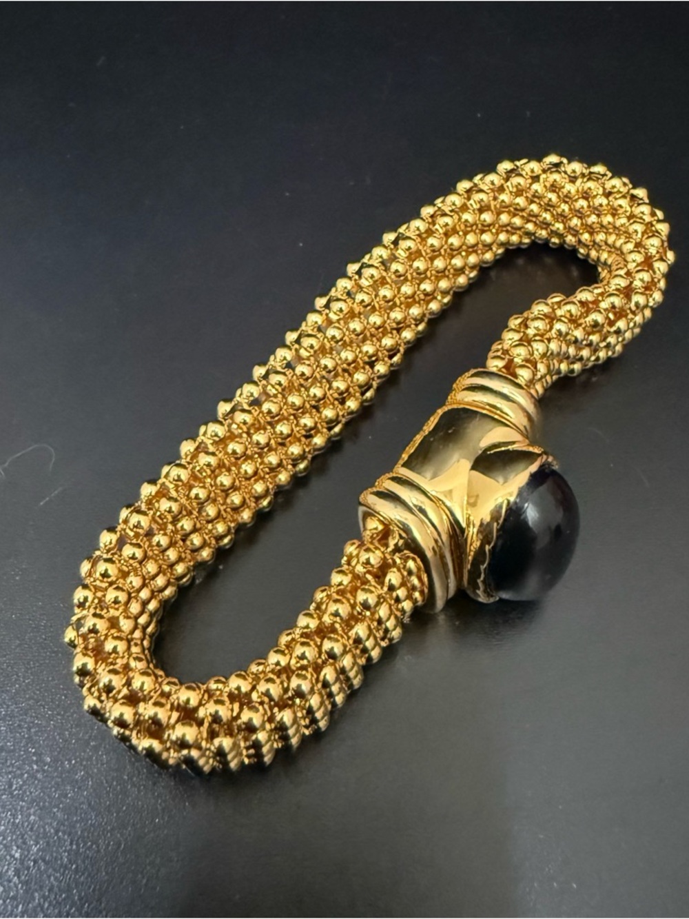Vintage Elizabeth Taylor for AVON White Diamonds Gold Mesh Cabochon Bracelet - Picture 4 of 13